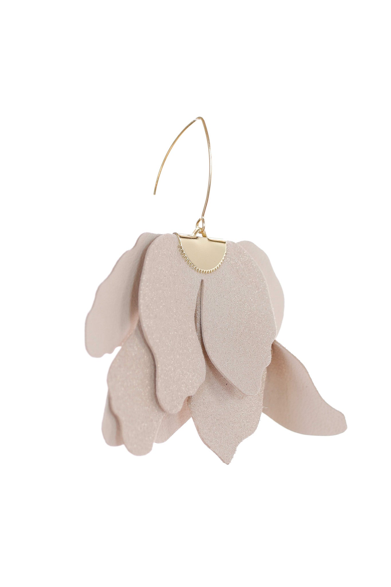 Cercei floare mare - Bej cu sclipici argintiu