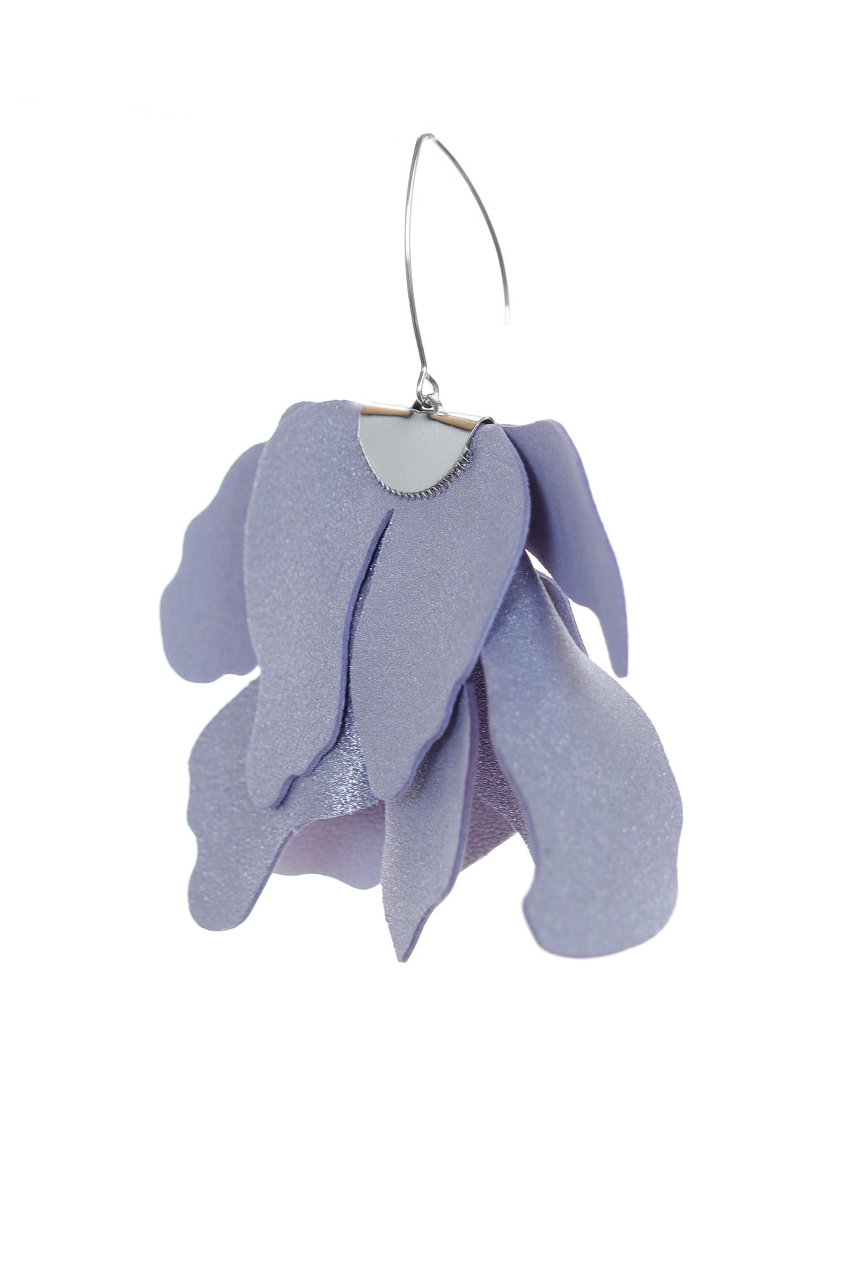 Cercei Floare Mare - Lila cu glitter
