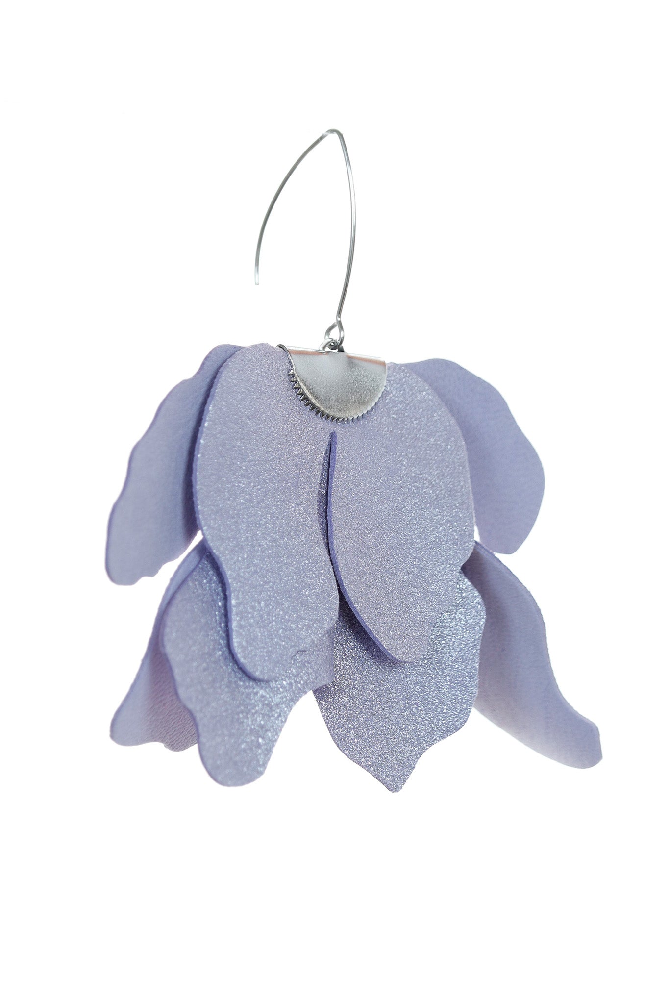 Cercei Floare Mare - Lila cu glitter