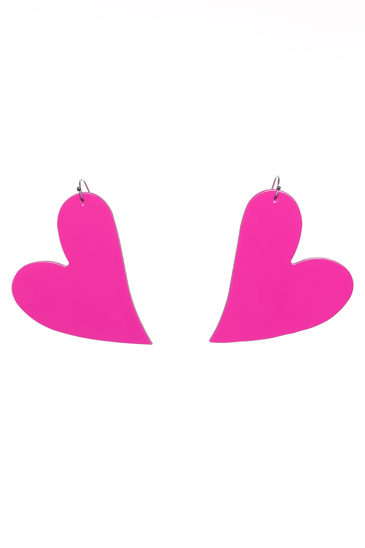 Cercei Inimă din piele naturală, fuchsia lăcuit, altă vedere