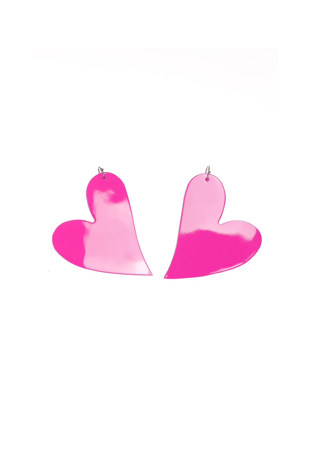 Cercei Inimă din piele naturală, fuchsia lăcuit