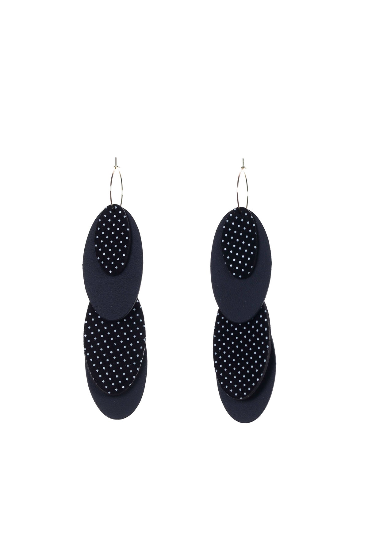 Cercei Mix&Match din piele naturală, negru cu picățele