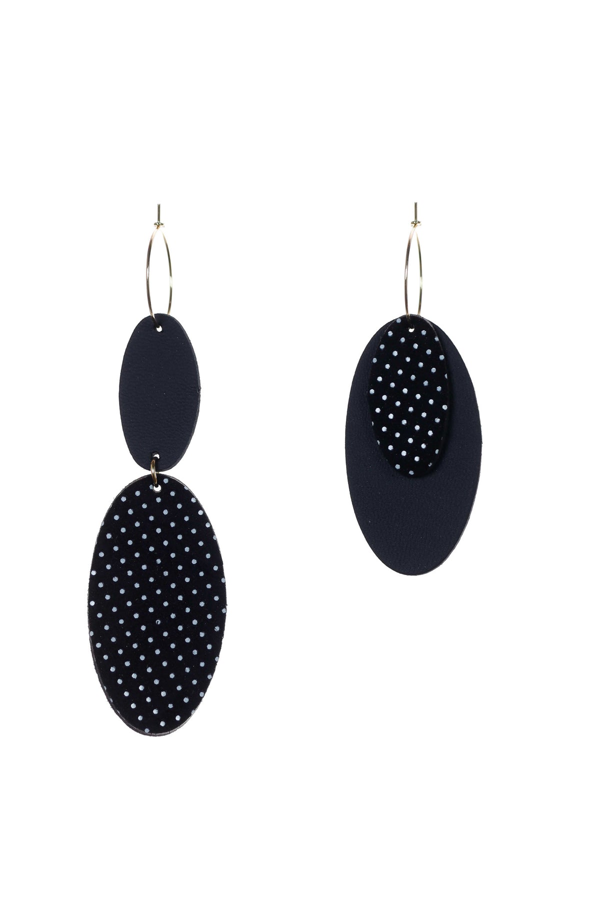 Cercei Mix&Match din piele naturală, negru cu picățele, altă vedere
