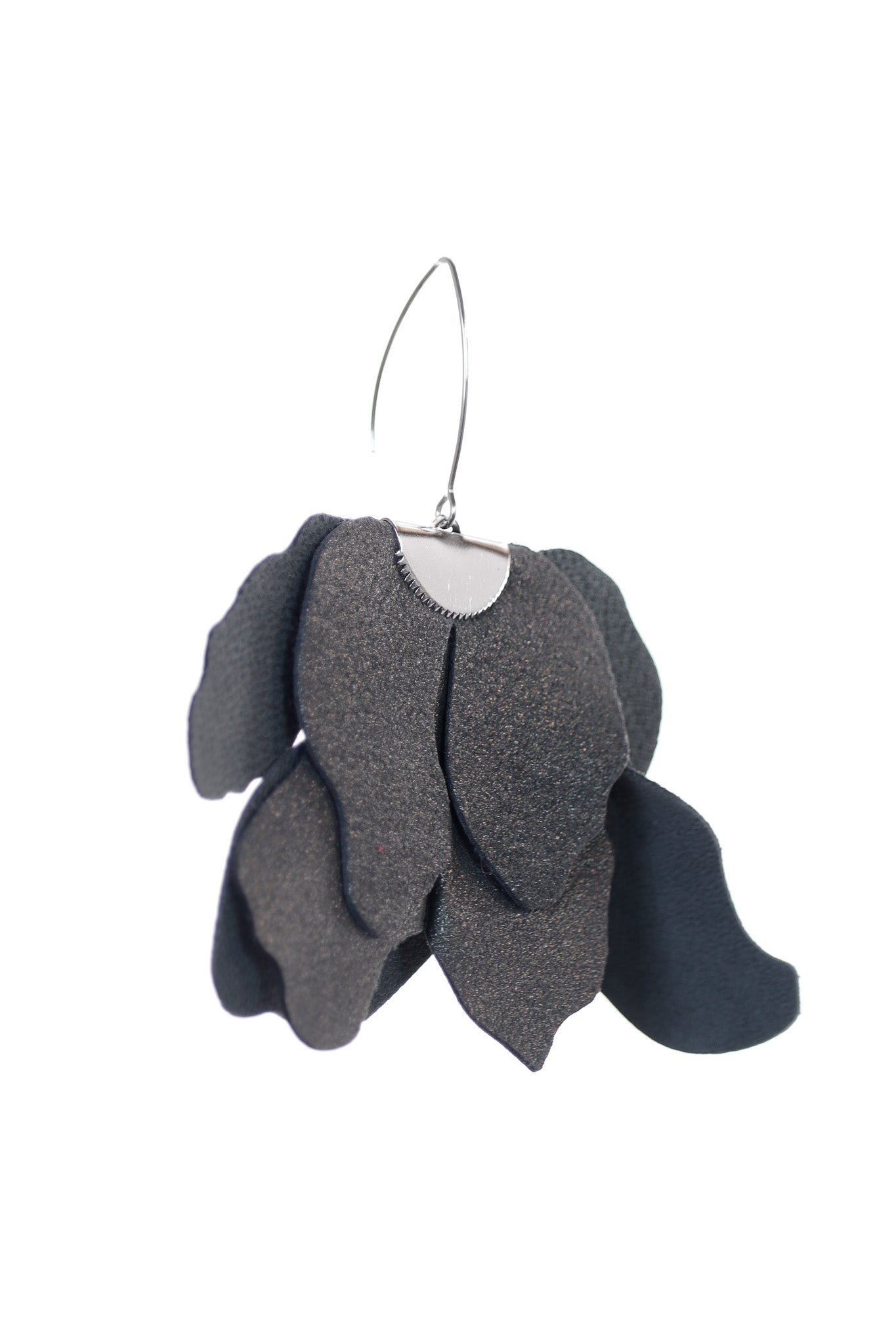 Cercei floare mare - Gri Antracit cu sclipici