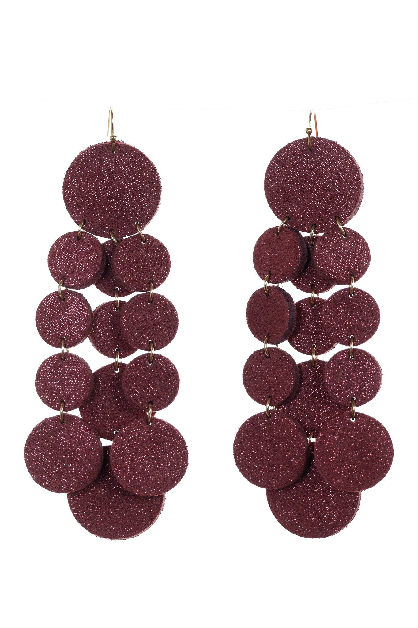 Cercei Confetti - Bordeaux cu sclipici