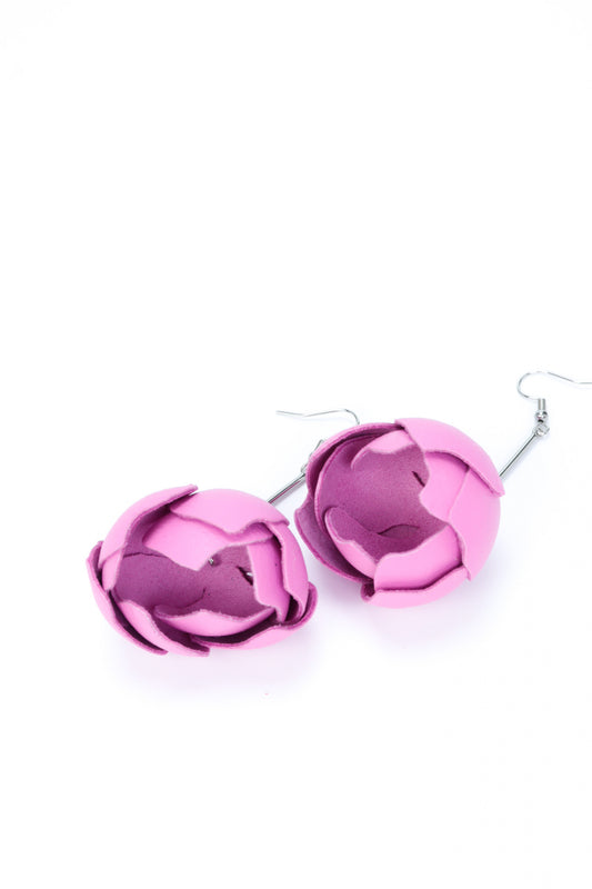 Leather Earrings - Pink-Purple