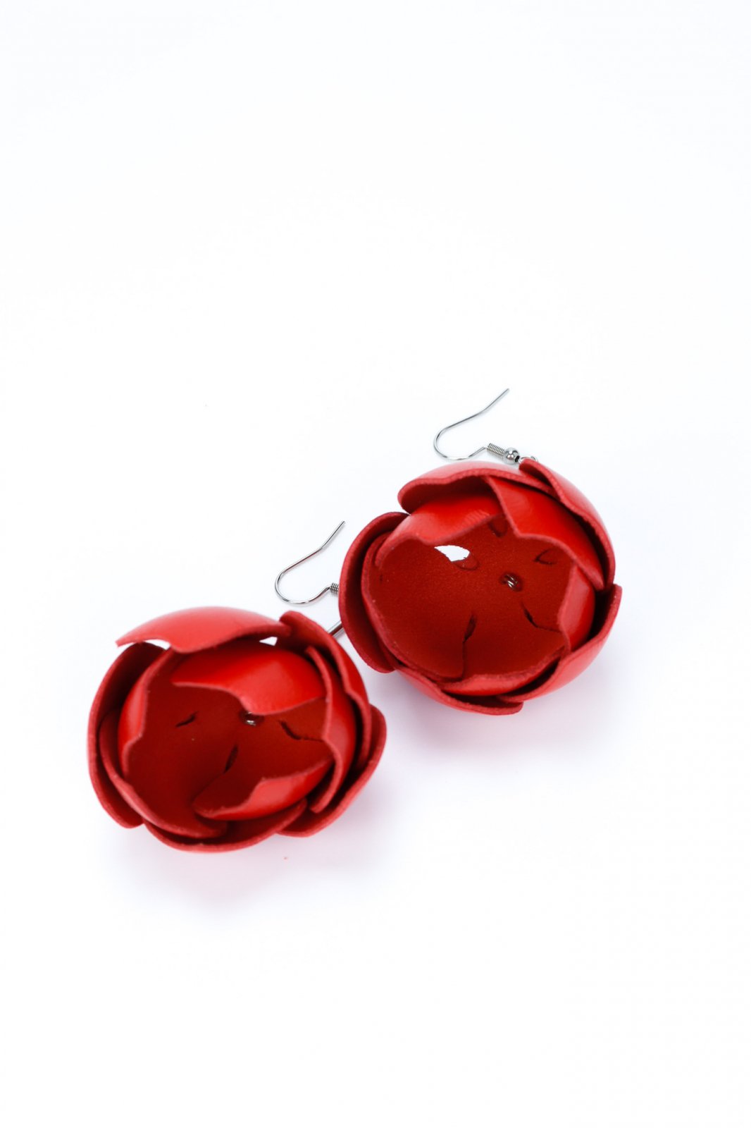 Leather Earrings - Coral Red