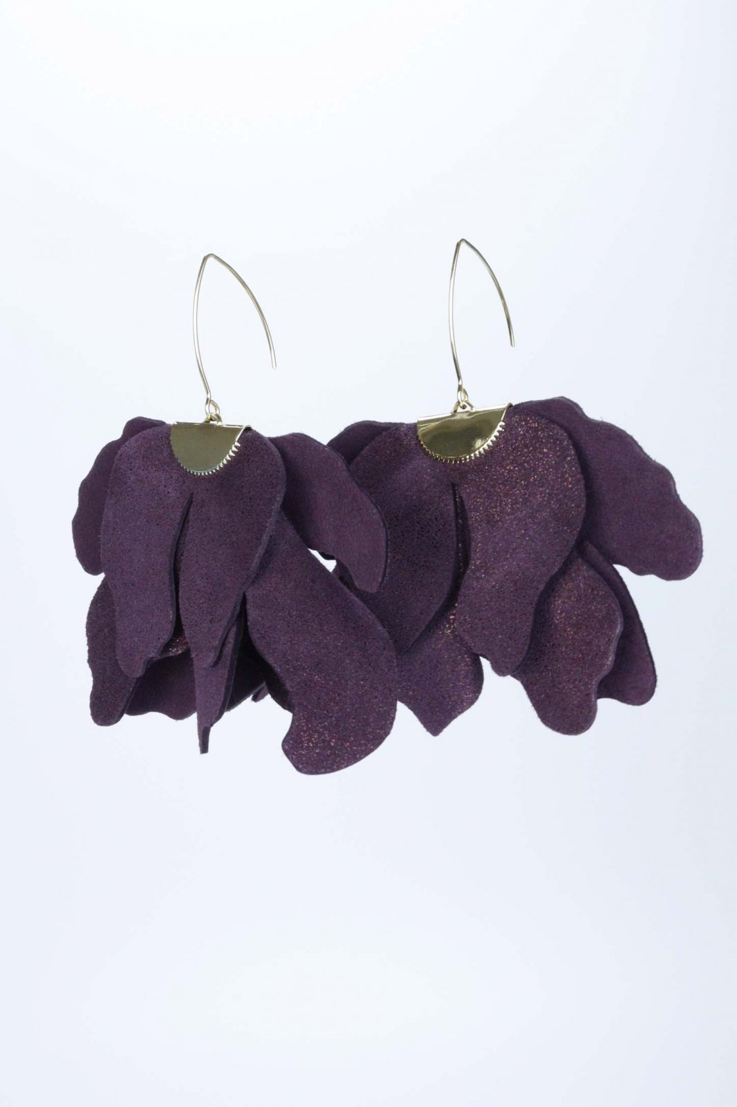 Large flower earrings - Plum with glitter