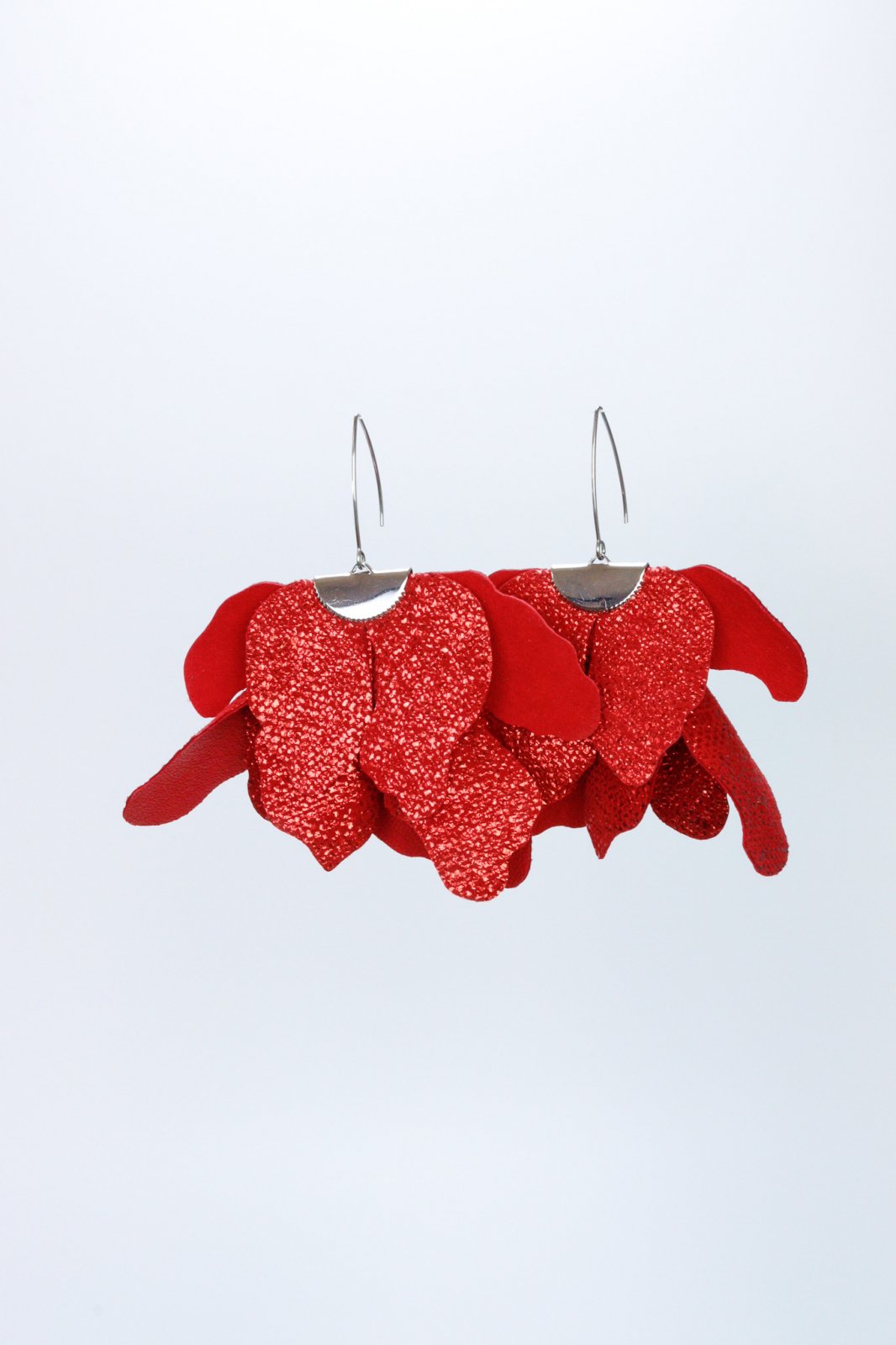 Large flower earrings - Red with glitter