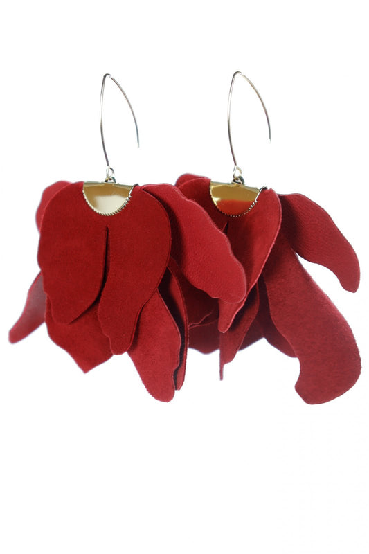 Large flower earrings - Autumn red