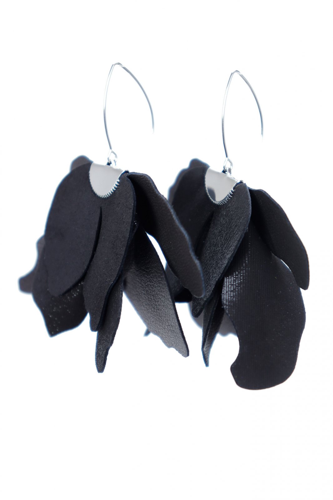 Large flower earrings - Black with silver glitter