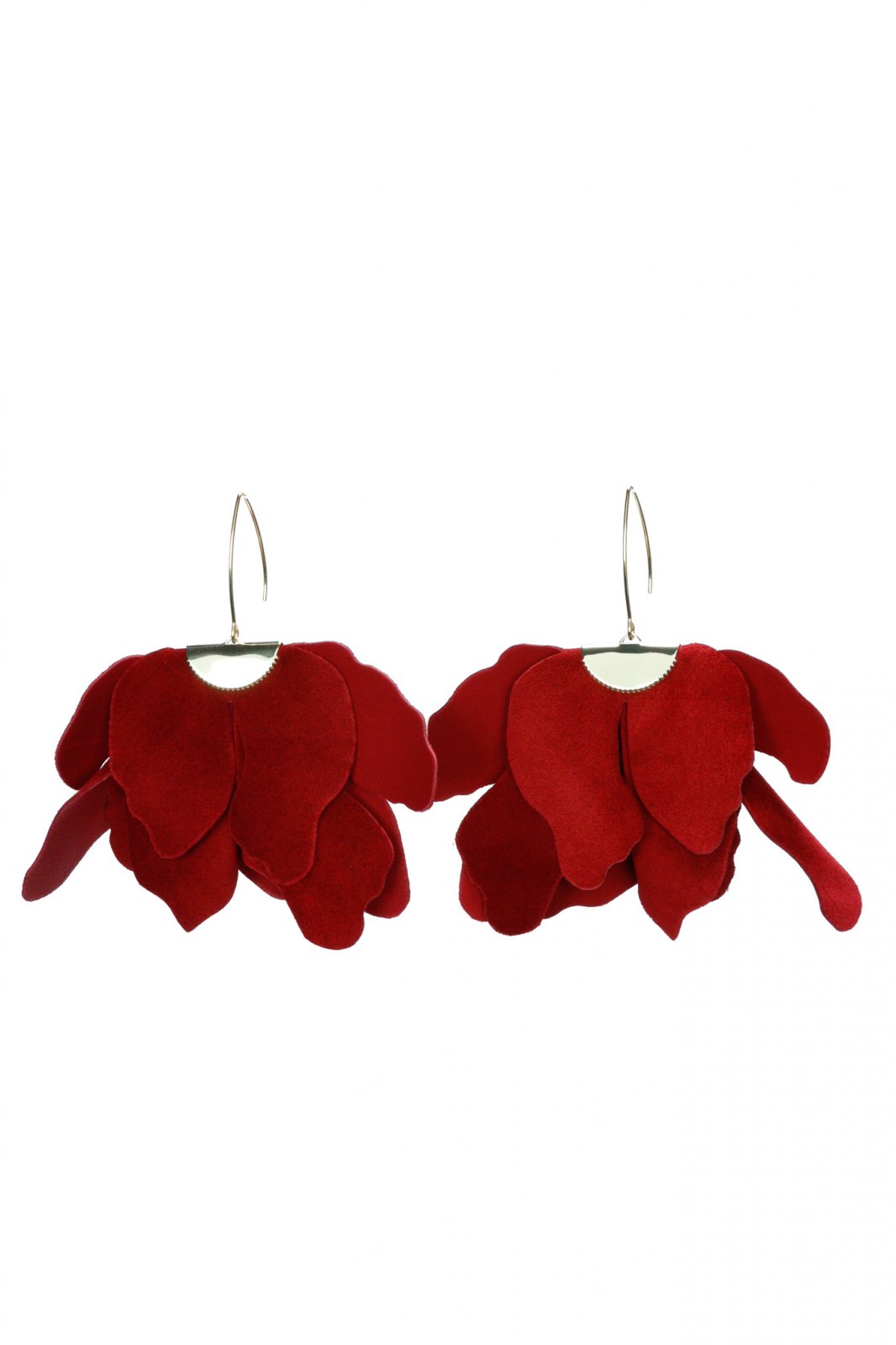 Large flower earrings - Deep red