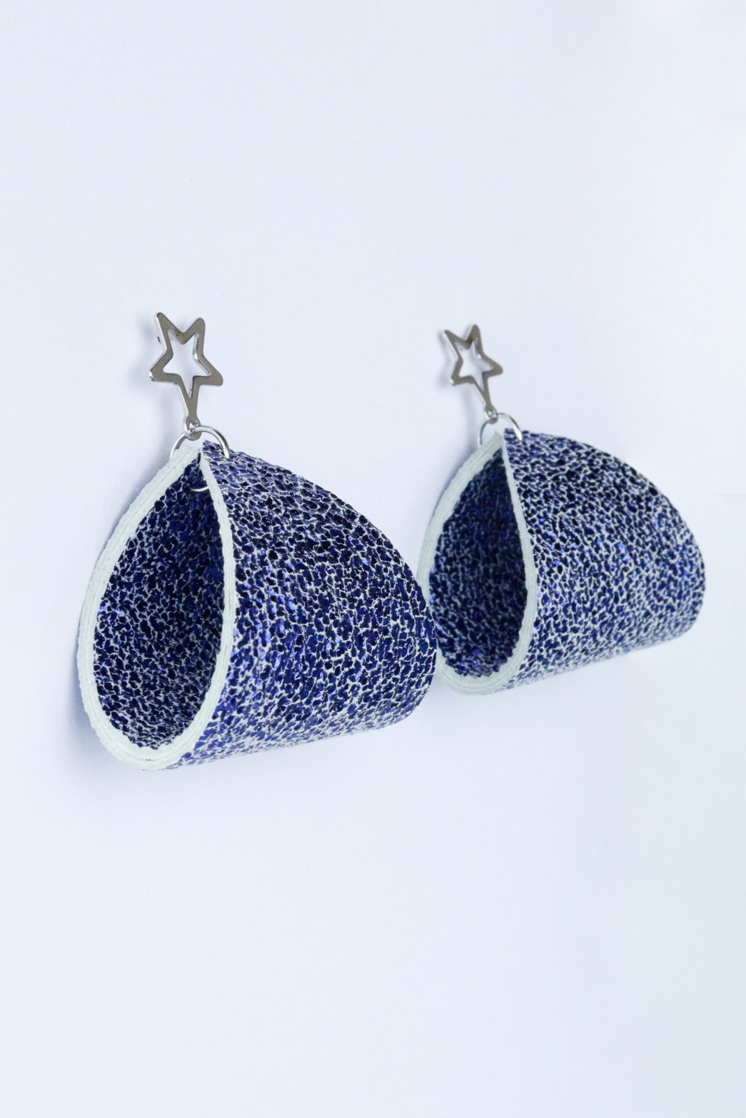 Geometric earrings - Blue with glitter