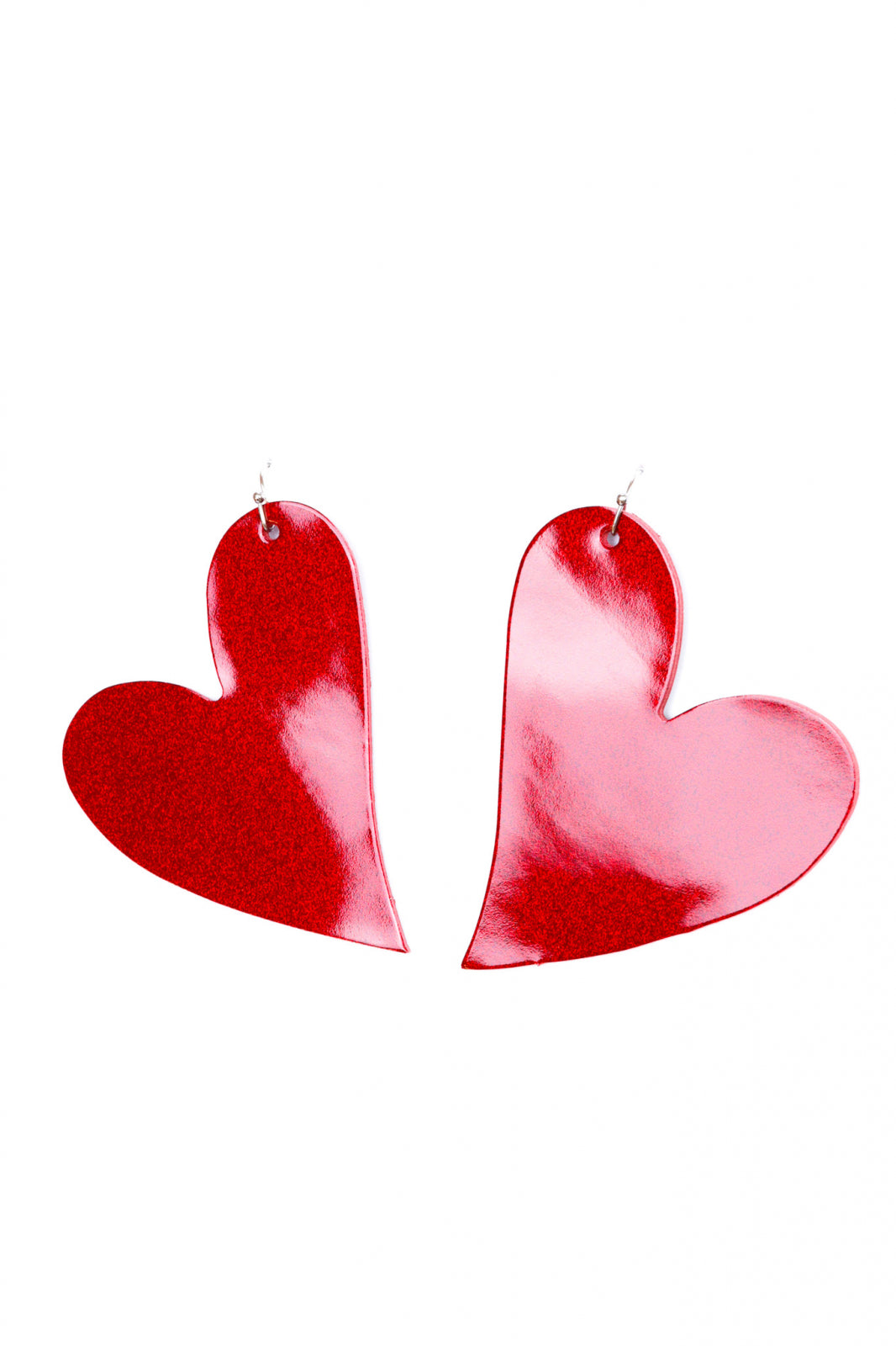 Heart earrings - Red lacquered with glitter