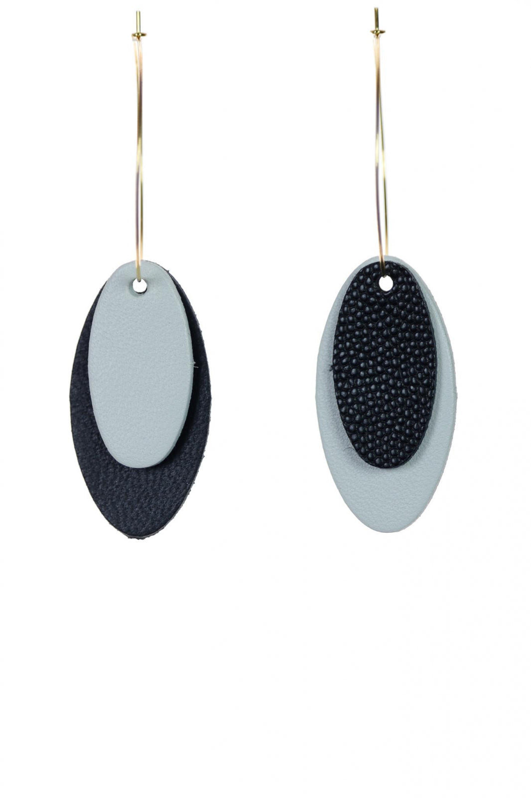 Cercei Mix&Match - Oval Alb + Negru