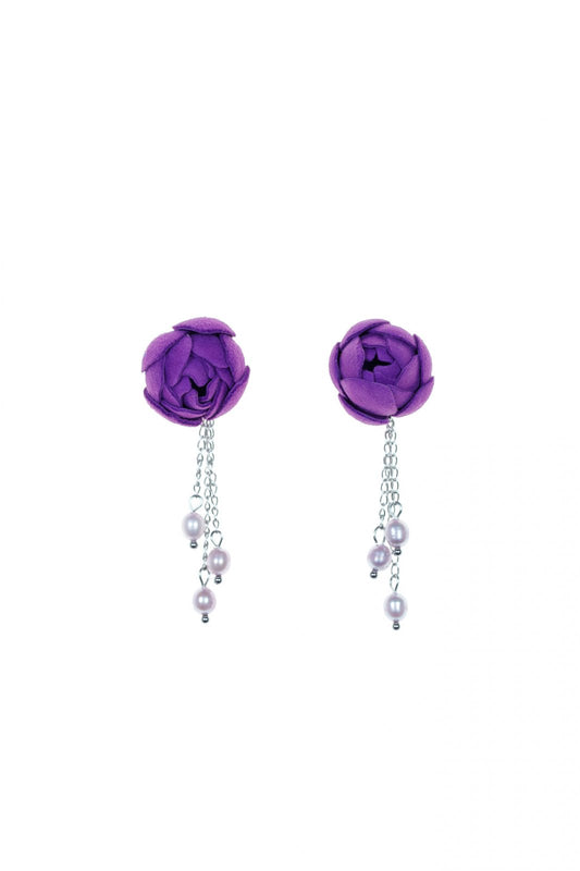 Cercei Trandafir cu perle - Violet