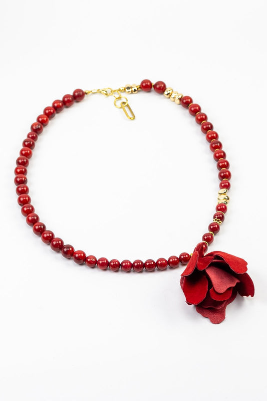 Colier unic coral rosu