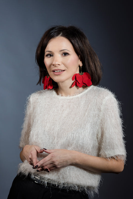 Cercei Floare Mare - Fiery Red