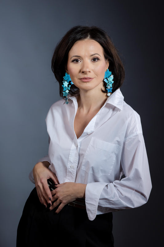 Cercei Ploaie de Stele - Albastru cu glitter