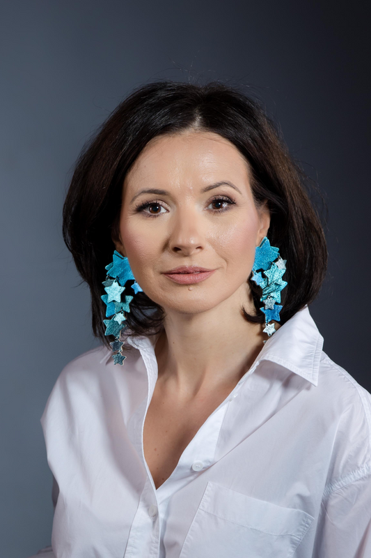 Cercei Ploaie de Stele - Albastru cu glitter