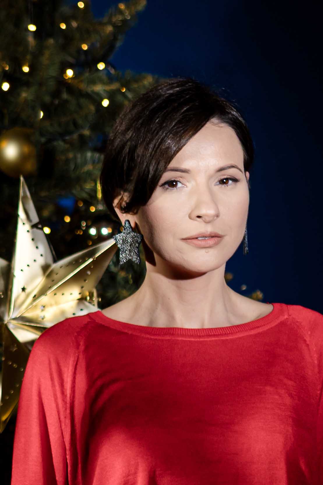 Cercei Stea - Argintiu texturat