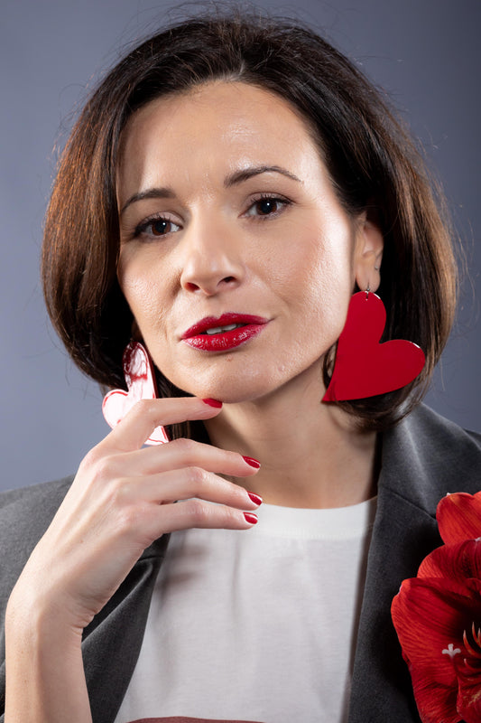 Heart earrings - Red patent leather
