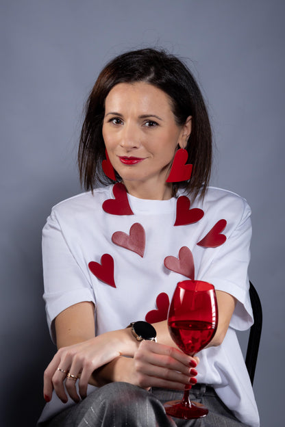 Cercei inima - Rosii din piele lacuita