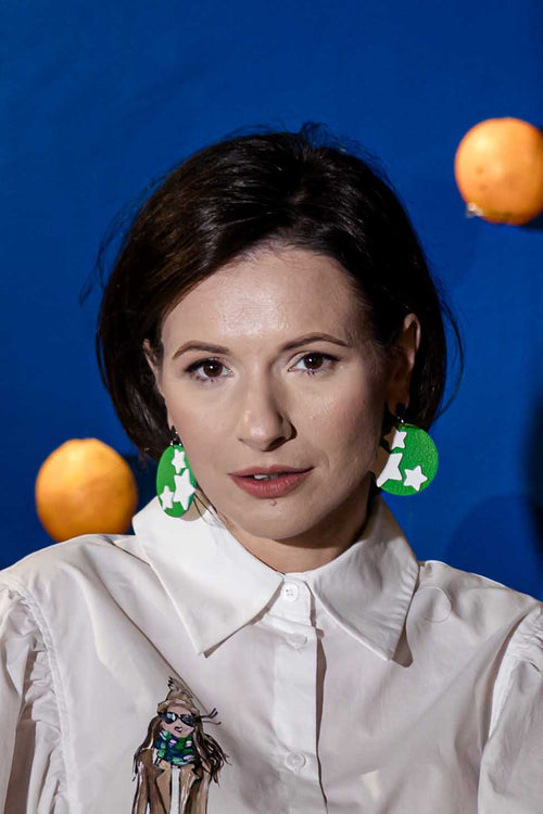 Cercei Geometrici Cerc - Verde cu stelute