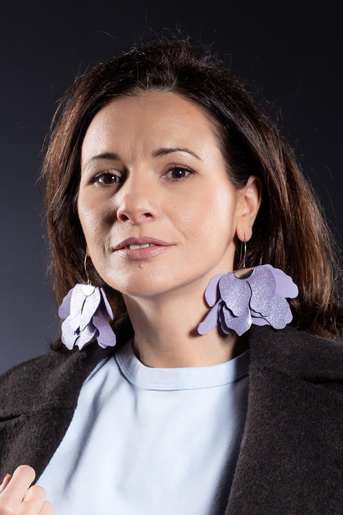 Cercei Floare Mare - Lila cu glitter