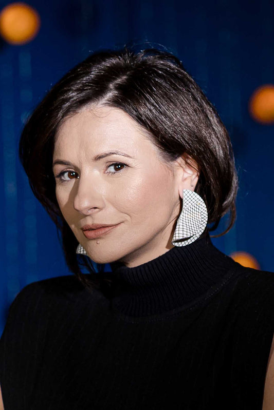 Cercei Geometrici - Alb cu auriu