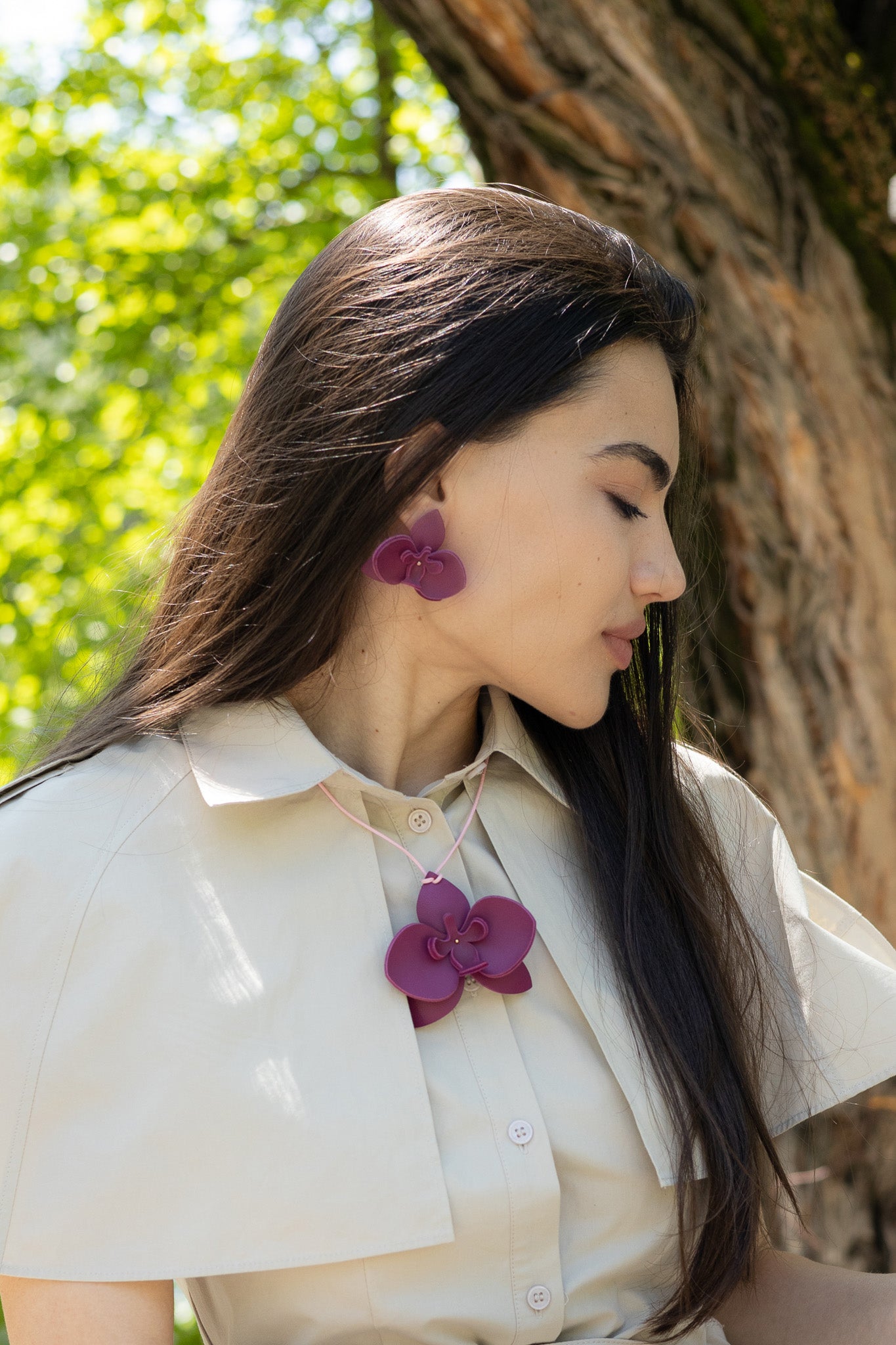 Set Colier + Cercei Orhidee - Royal Magenta
