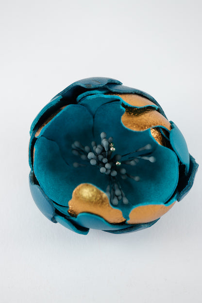 Brosa Bujor - Rich Teal with Gold