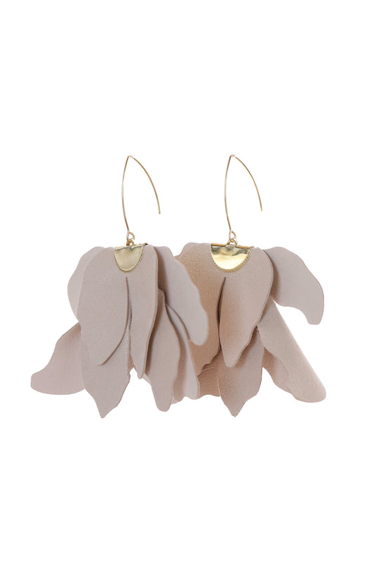 Cercei floare mare - Bej cu sclipici argintiu