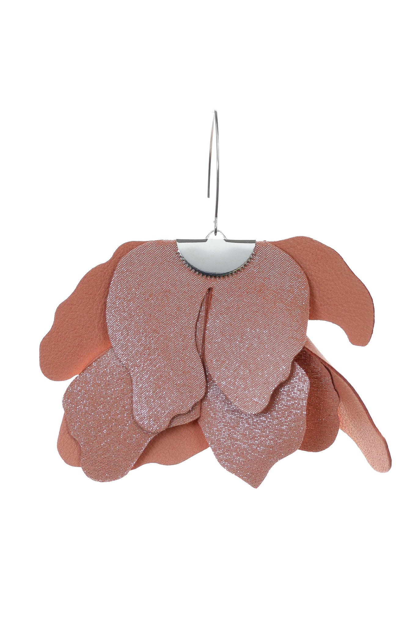 Cercei Floare Mare - Roz pudrat cu glitter