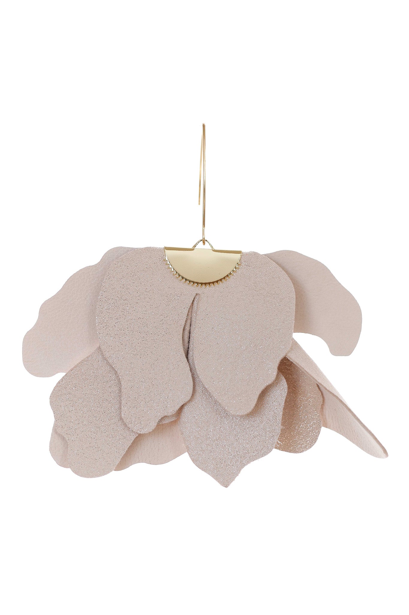 Cercei floare mare - Bej cu sclipici argintiu