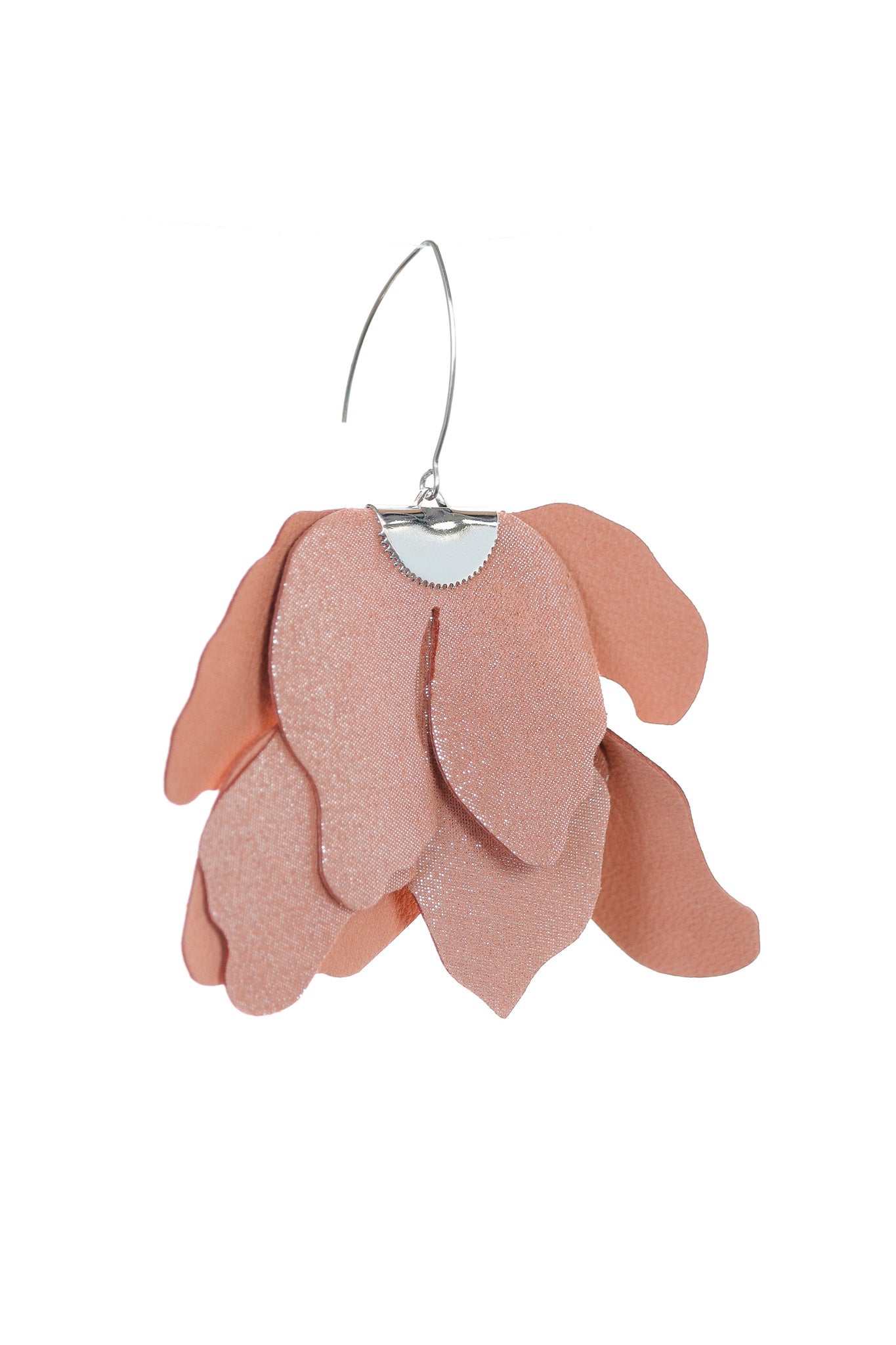 Cercei Floare Mare - Roz pudrat cu glitter