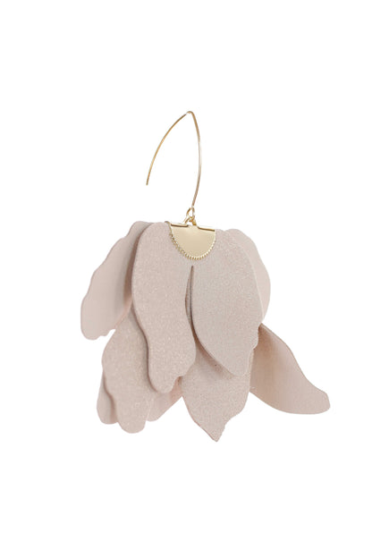 Cercei floare mare - Bej cu sclipici argintiu