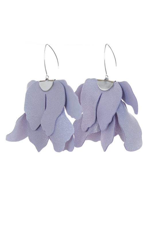 Cercei Floare Mare - Lila cu glitter