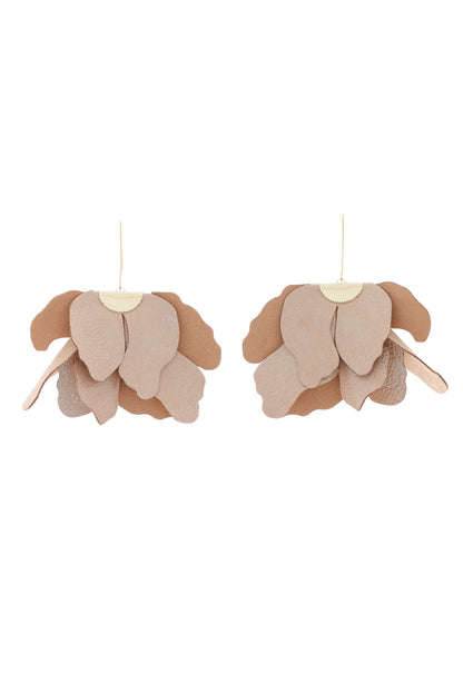 Big flower earrings - Beige with glitter