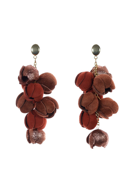 Cercei Ecouri Florale mini - Maro ciocolatiu + Rose
