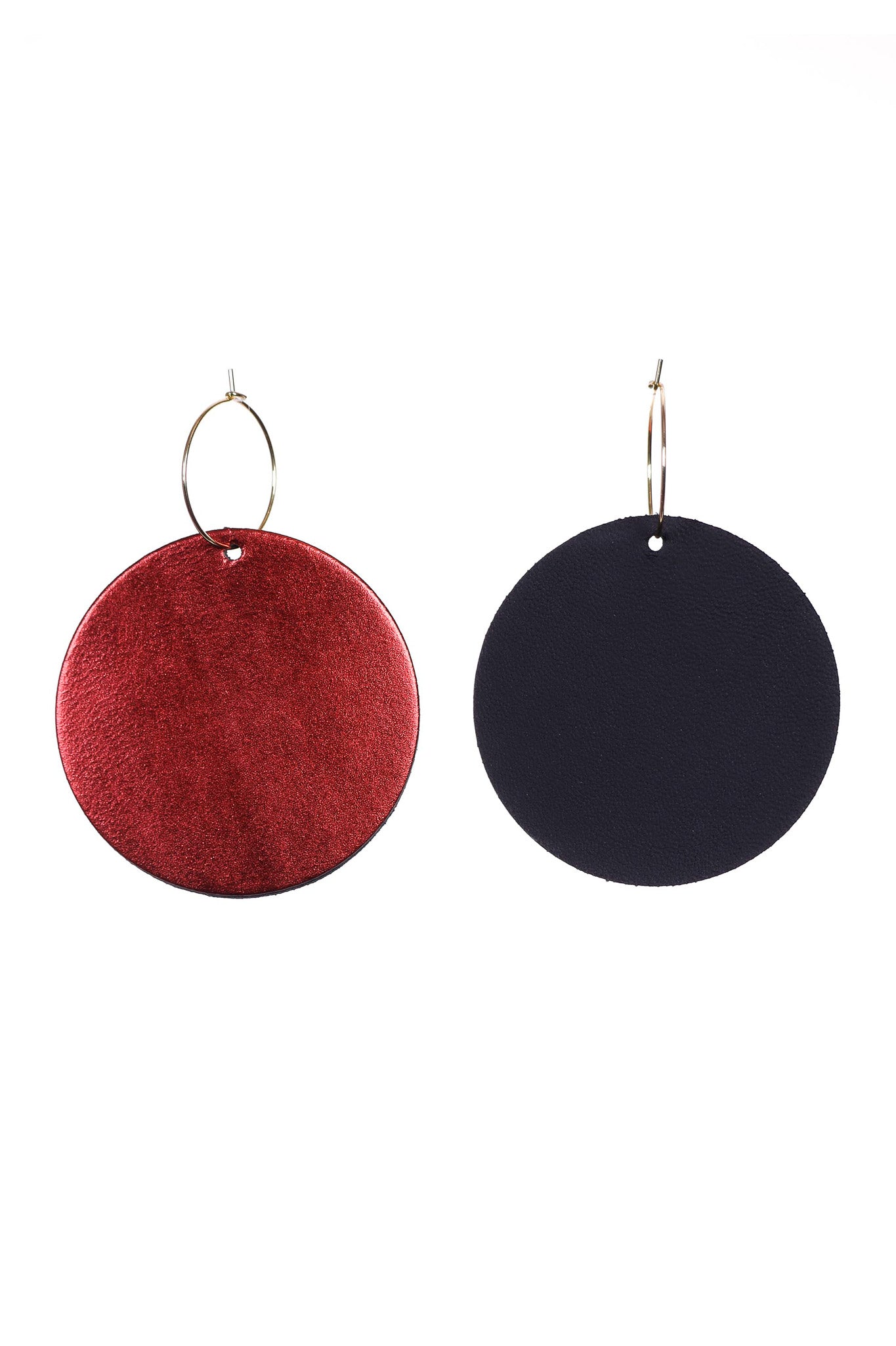 Cercei Cerc (5 cm) cu doua fete - Rosu + Negru