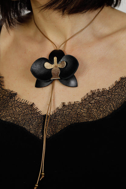 Colier Orhidee - Negru & Bronz