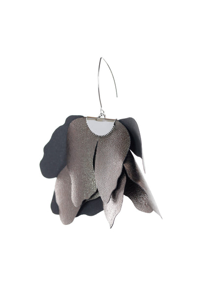 Cercei Floare Mare - Bronz metalizat + Negru
