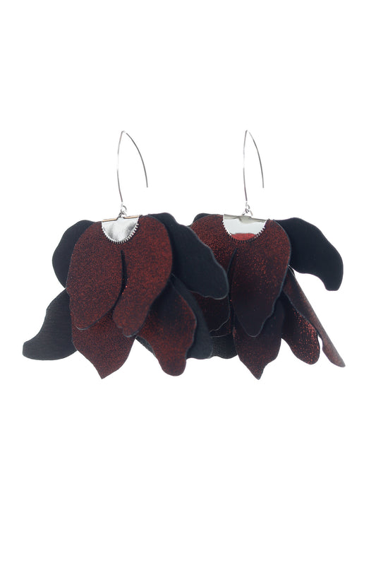 Cercei Floare Mare - Rosu Bordo cu Glitter