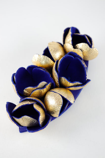 Brosa Blossom - Auriu + Albastru regal