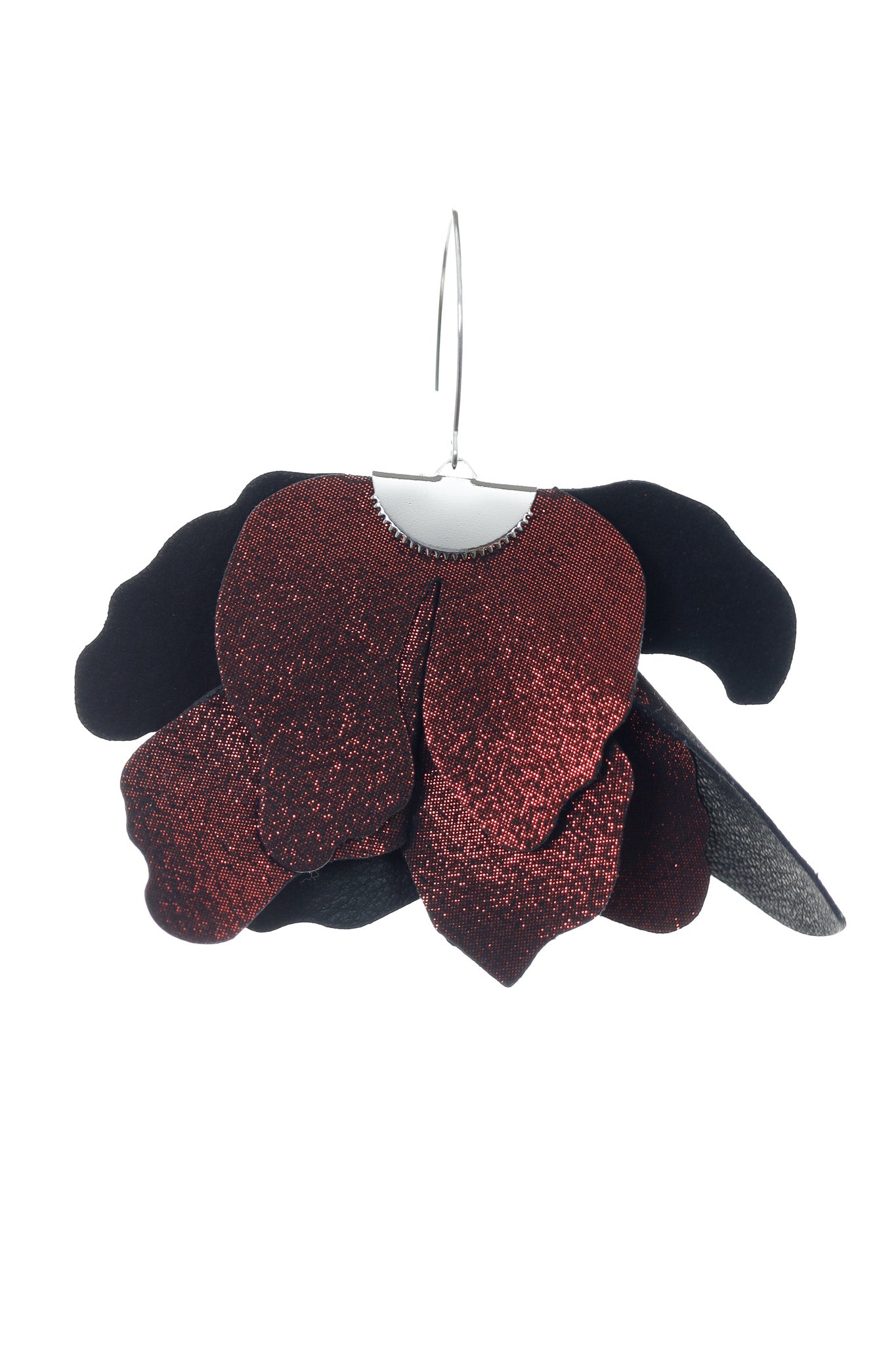 Cercei Floare Mare - Rosu Bordo cu Glitter