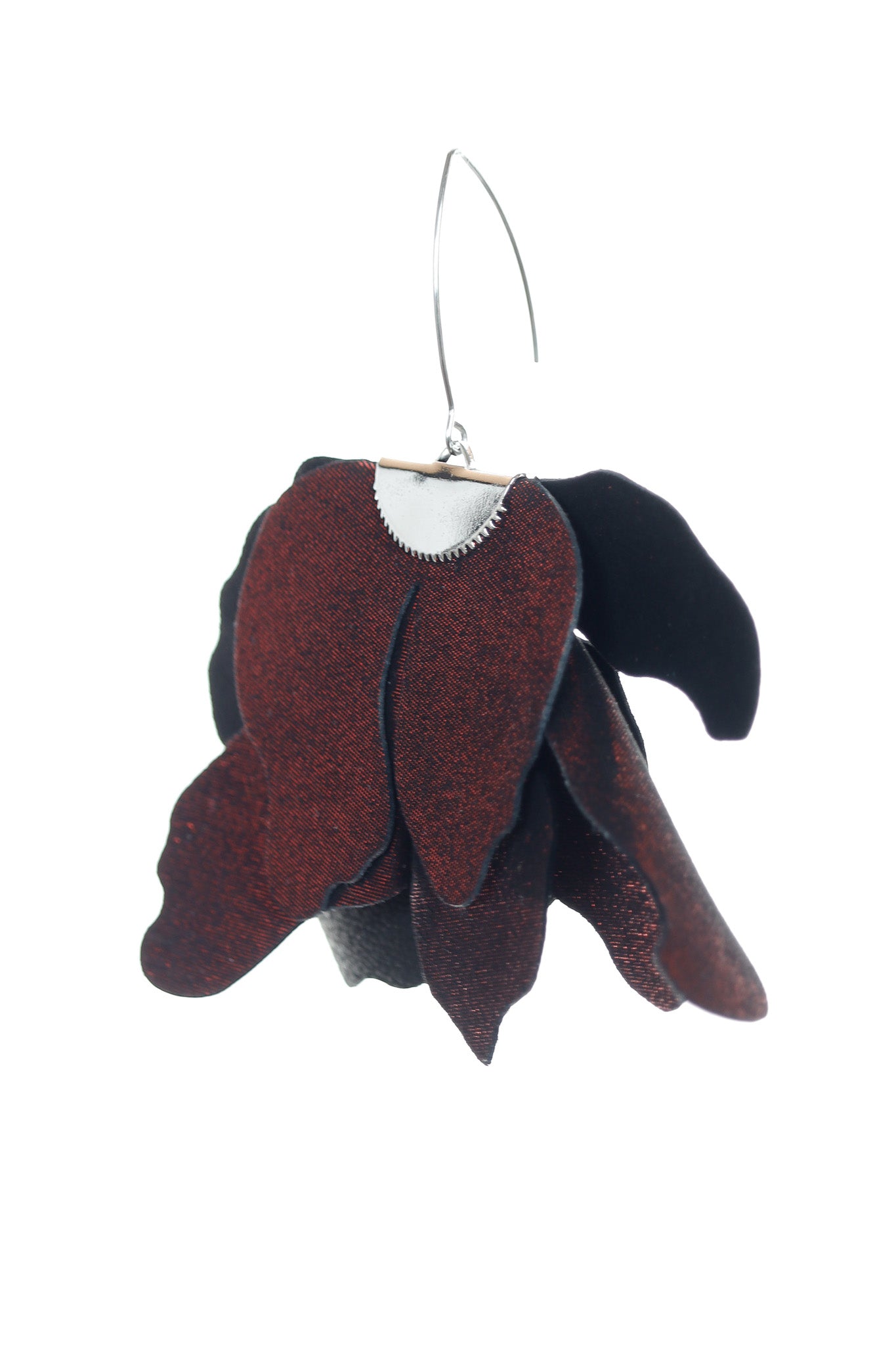 Cercei Floare Mare - Rosu Bordo cu Glitter