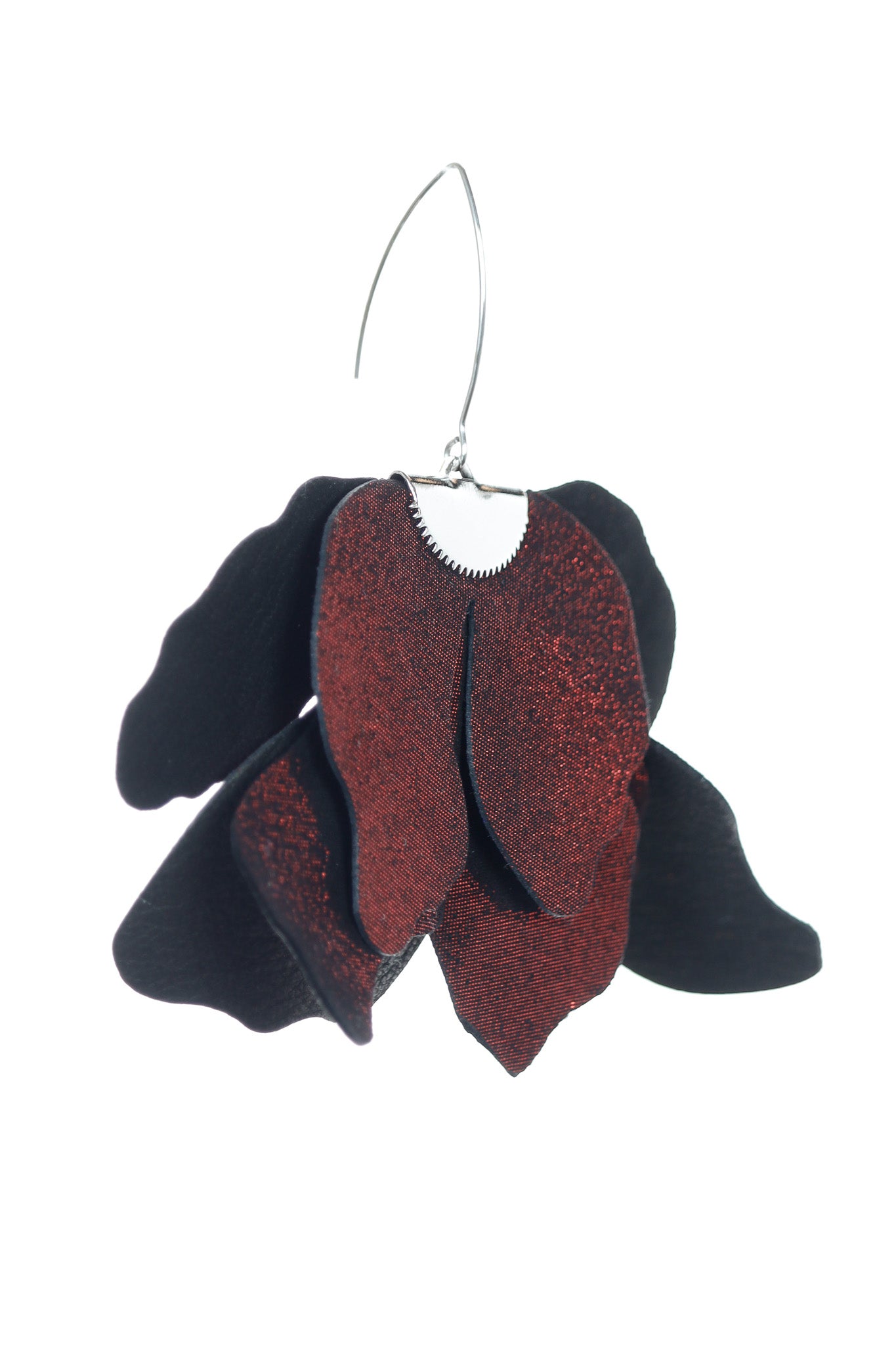 Cercei Floare Mare - Rosu Bordo cu Glitter