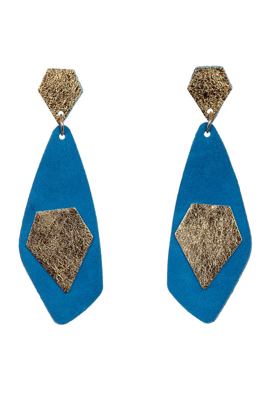 Cercei Drop - Albastru Electric + Auriu