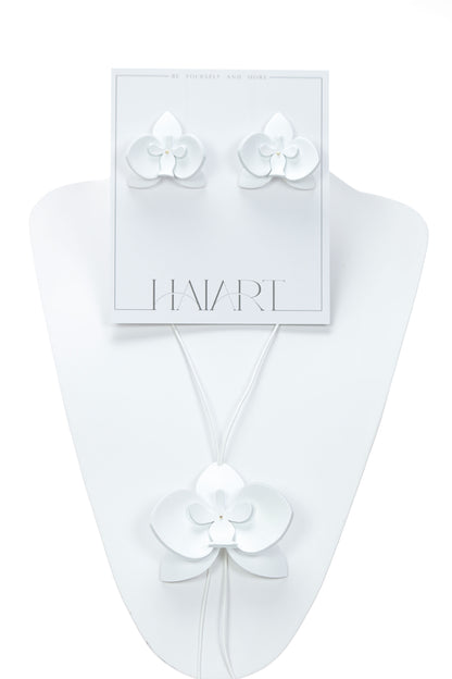 Set Colier + Cercei Orhidee - Pure White & Gold